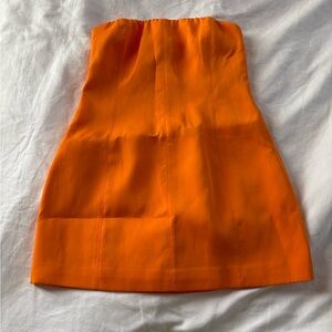 Meshki Maci Orange Crepe Strapless Mini Dress